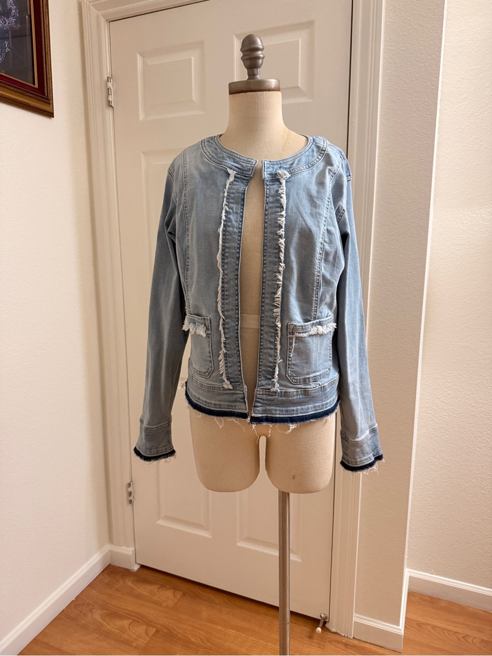 Light Blue Frayed Denim Jacket - Women's Casual Jacket